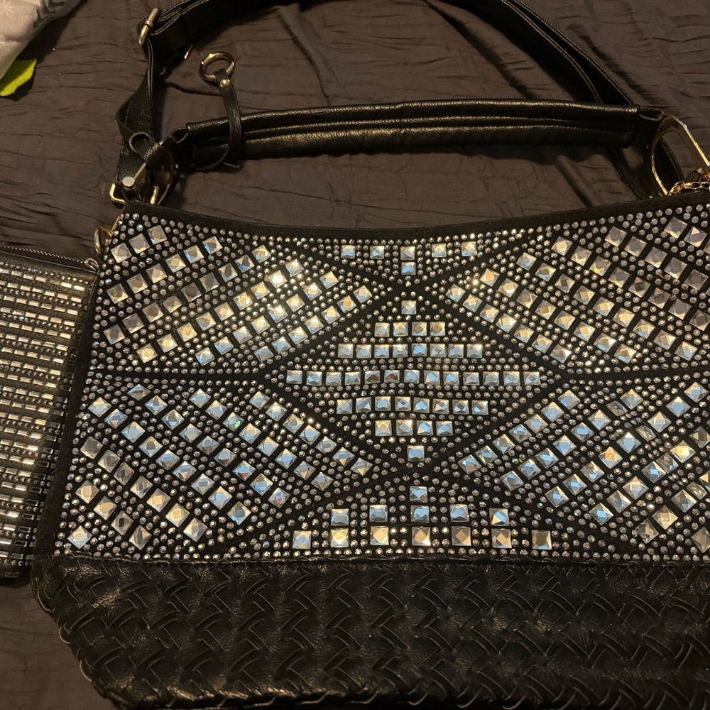 Black and Silver Embellished Women's Bag